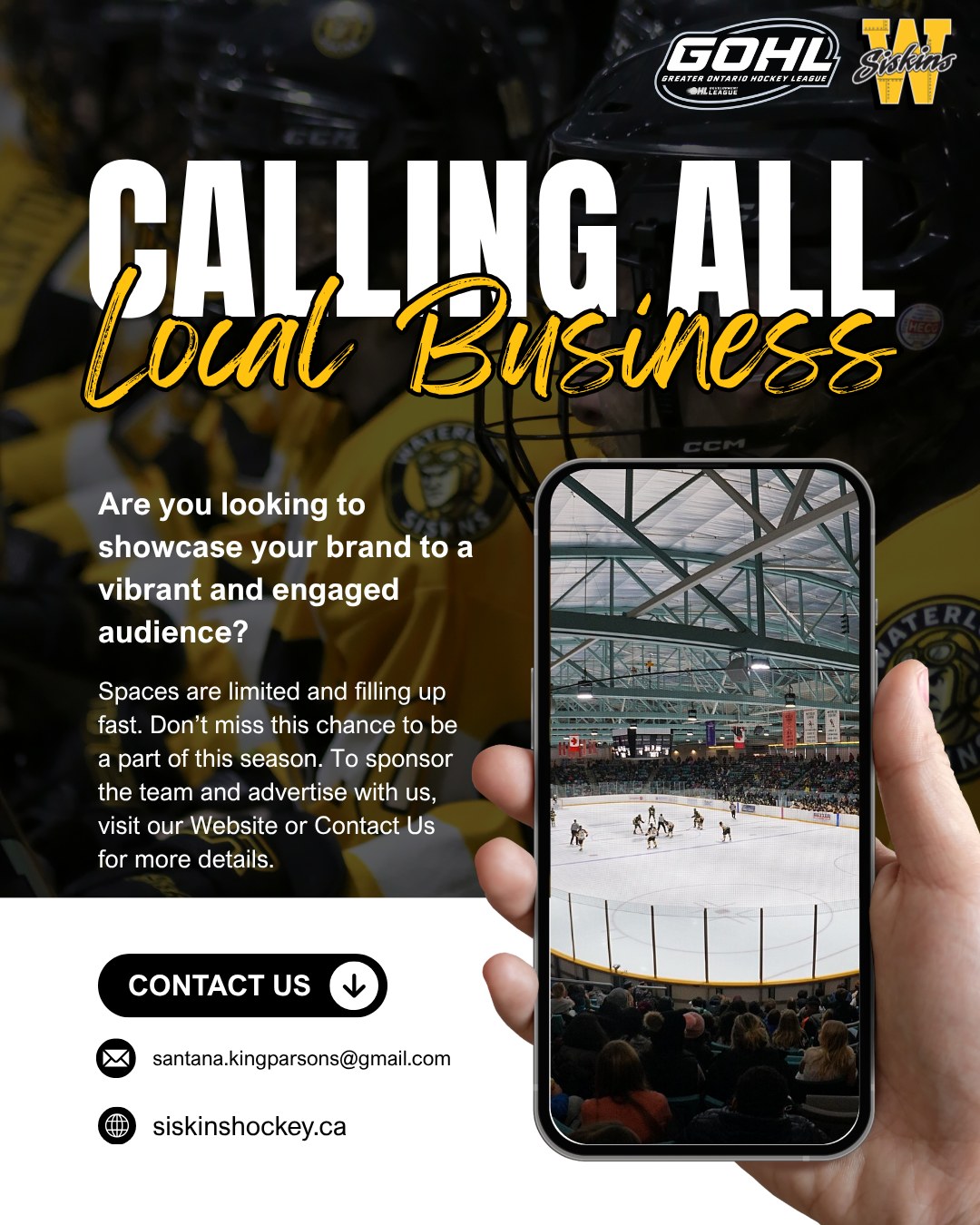 🏒 Calling all Waterloo & WR business owners! 🏒

The Waterloo Siskins are gearing up for an unforgettable 2026-27 GOJHL season, and we want you to be part of the team!

Partnering with the Siskins isn’t just about getting your brand in front of thousands of passionate local hockey fans—it’s about investing in the heart of our community. Whether you're a local staple or a growing startup, we have a spot for you on our roster.

We’re currently looking for community-minded businesses for:

Corporate Sponsorships: High-visibility packages to elevate your brand.

Rink & Digital Advertising: Put your logo where the action is (program ads, rink boards, and social media).

In-Kind Contributions: Support our players with meals, team bonding experiences, or professional services.

Let’s team up to build a winning season on and off the ice. 🤝 Let's chat about how we can customize a partnership that hits the back of the net for your business goals!

📥 DM us today or email us at siskinsjrhockey@gmail.com to grab our 2026-27 Partnership Package.

#WaterlooRegion #WRBusiness #Sponsorship #TheNextGeneration #BuildingAWinner