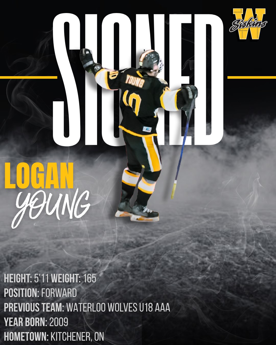 ✍️ SIGNED! Welcome to the family, Logan Young! 🏒🐺

We are thrilled to announce the signing of 2009-born forward and Kitchener native, Logan Young!

A powerhouse product of the Kitchener U16 AAA and Waterloo U18 AAA programs, Logan is coming off an absolutely massive season. He helped lead his team to both an Alliance Championship and an All Ontario Championship, culminating in a prestigious Telus Cup appearance! 🏆🇨🇦

Logan brings a lethal combination of pure goal-scoring finesse and a gritty, physical, "under-your-skin" agitator style of play.

💬 From the Desk of GM Brian Huddle:
"Logan really earned this roster spot with his performance at the Carnevale Showcase. He showed right away that he can jump in alongside our returning forwards and not just keep up, but actively elevate their game. What cemented it for us, though, was how he responded to Coach Doyle's challenge. Matt challenged him to show a real, hard-nosed commitment to his own zone, and Logan bought in completely. He proved he's ready to play the right way."

📊 The Stat Sheet:
Waterloo Wolves (Regular Season): 37 goals in 78 games 🚨

Alliance Championship Run: 6 goals in 11 games 🔥

All Ontario Championship Run: 3 goals in 7 games 📈

Whether he’s lighting up the lamp or making life miserable for opposing defenders, Logan is a game-changer every time his skates hit the ice.

Join us in giving Logan a massive welcome to the team! 👇

#SiskyBuzz #LocalTalent #GOHL #GoalScorer #NewSigning