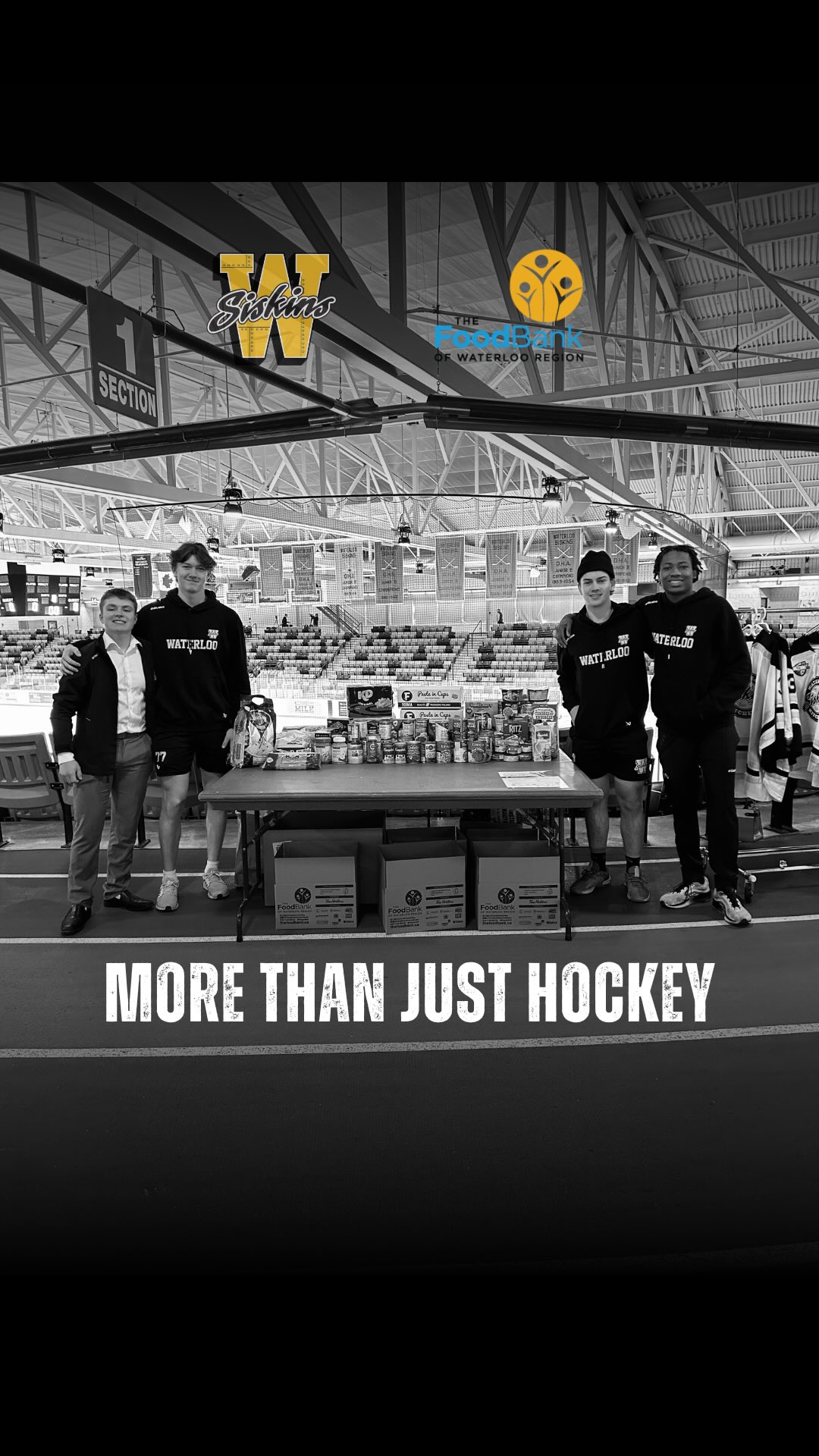More than just Hockey 💛🏒🖤! The Waterloo Siskins are proud to give back to the community. We filled the table with donations for the Waterloo Region FoodBank at today’s game against the Stratford Warriors.