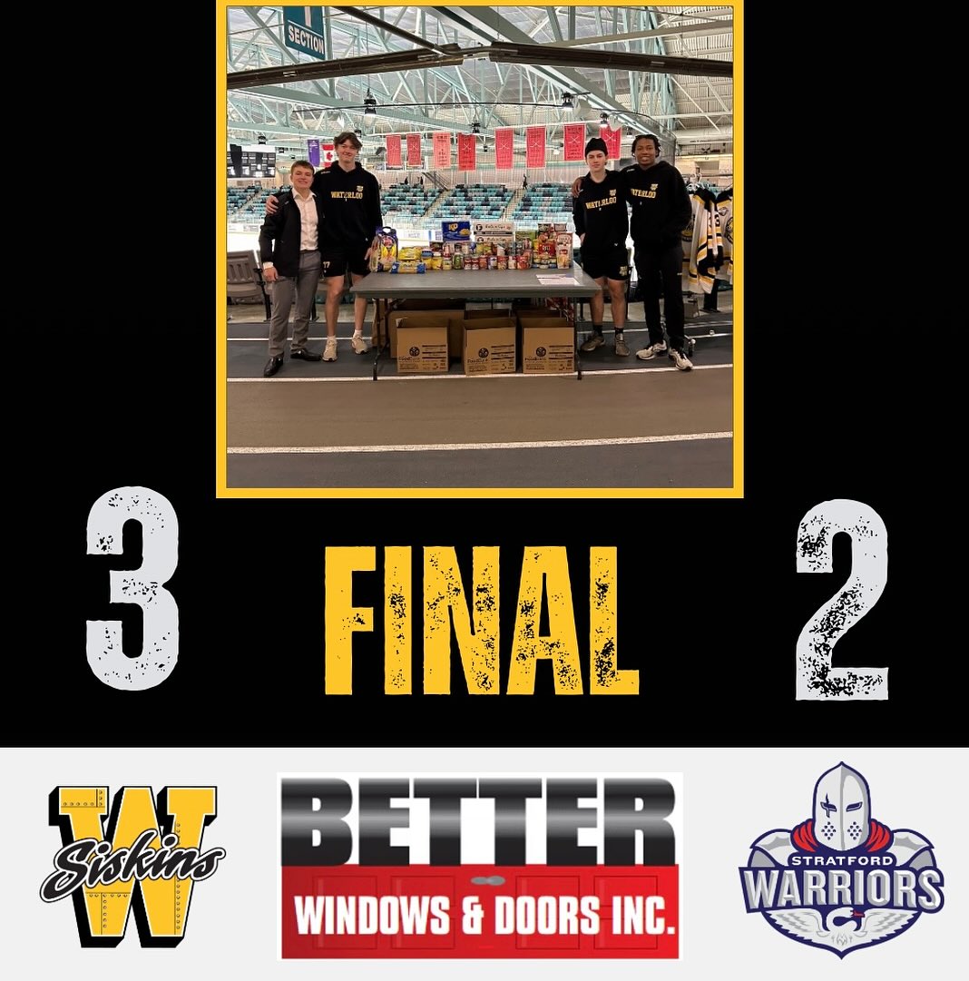 A shootout win for the Waterloo Siskins today against the Stratford Warriors!!!!! Brought to you by Better Windows & Doors.