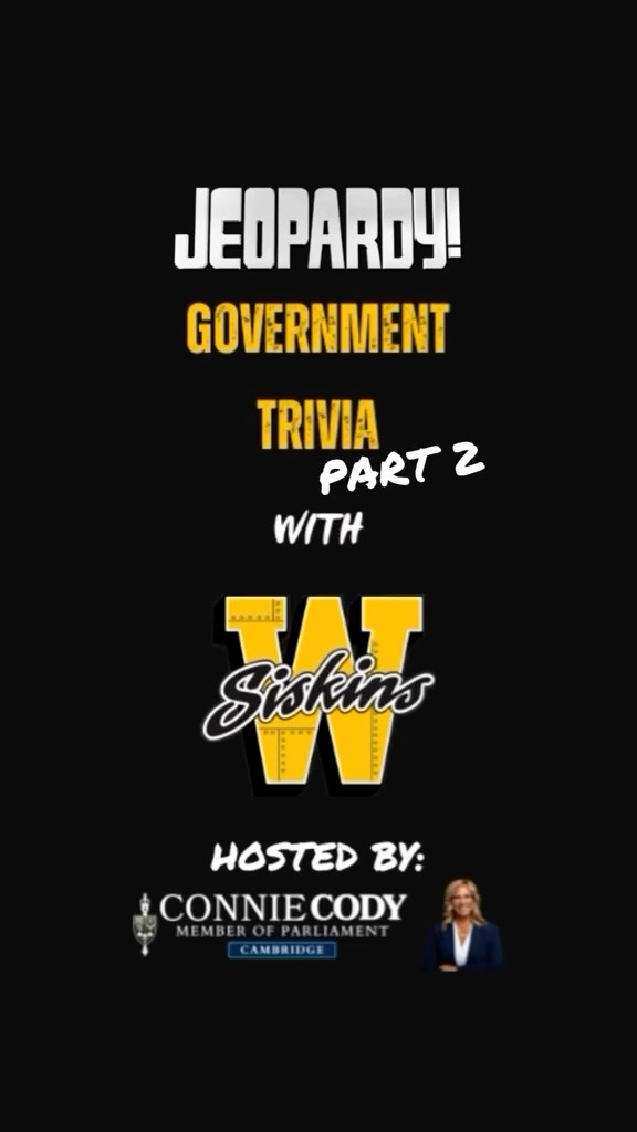 Here is PART 2 of our government jeopardy game, hosted by Connie Cody! Tough questions and ANOTHER tied score. 🏒🤠

#waterloo #hockey #jeopardy #trivia #ontario