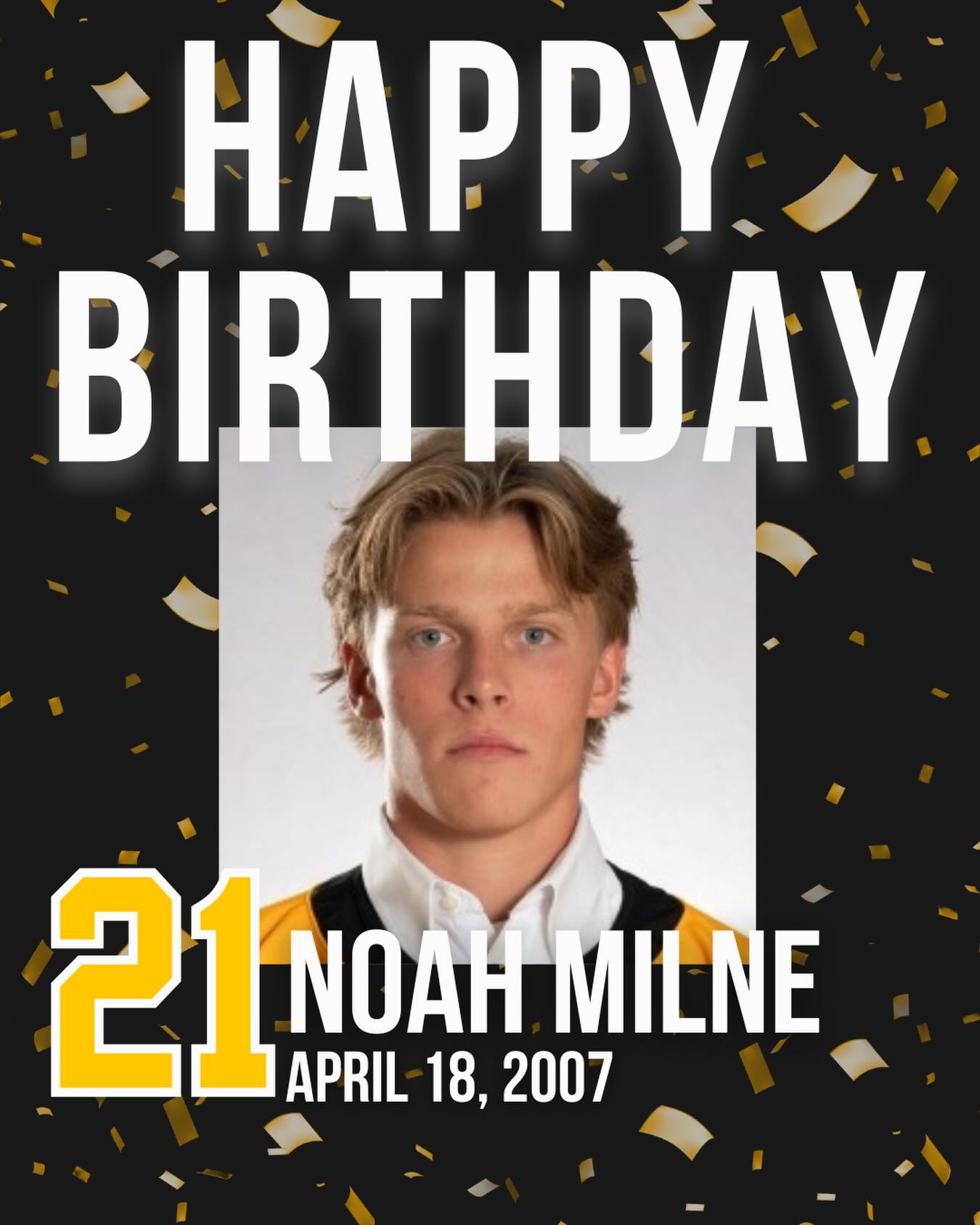 Happy Birthday to #21, Noah Milne! 

Your energy and commitment to the game never go unnoticed. Here’s to another year of hard work paying off and plenty of great moments ahead. Have a great day! 🥳🏒