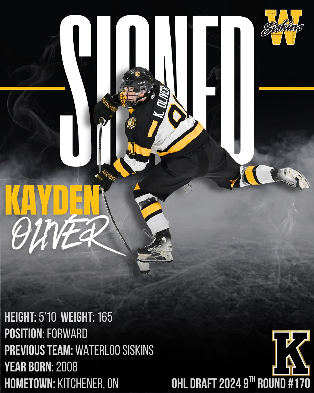🚨 PLAYER SIGNING: HE’S BACK! 🚨

The Waterloo Siskins are thrilled to announce that 2008-born center Kayden Oliver has officially re-signed for the upcoming campaign! ✍️🏒

Kayden returns to the Siskins looking to build on an incredible foundation that includes capturing the 2024-25 Team MVP award. His elite vision, speed, and high-end skill make him a massive piece of our forward group.

📊 The File on Kaydo:

- Draft Pedigree: 2024 9th Round Pick of the Kingston Frontenacs (OHL). @kingstonfrontsohl
- The Accolade: 2024-25 Siskins Most Valuable Player.
- The Outlook: After proving his impact as a rookie, Kayden is poised to be a dominant offensive force in the league this coming season.

"Kayden is a special talent who dictates the pace of play every time he steps on the ice. Having a former MVP back and ready to lead the charge up front is a massive win for our organization and our fans," noted General Manager, Brian Huddle.

Get ready, Waterloo. The offensive fireworks are just getting started. 🎆

#SiskyBuzz #GOHL #Waterloo #OllyShow #DoubleDouble