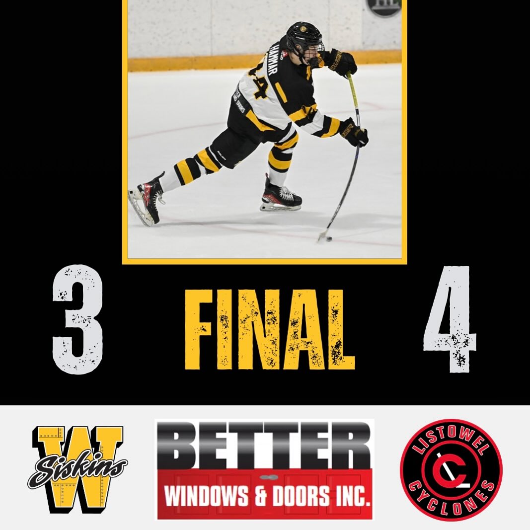 Final Score of this evenings game, a hard fought battle. 💛🏒💛 We will see Stratford on Sunday
