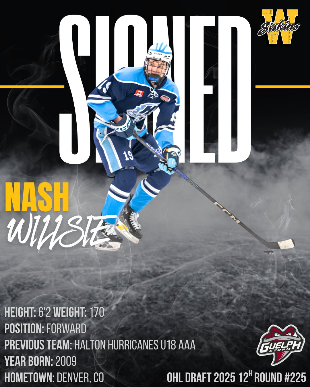WELCOME TO WATERLOO, NASH! 🖤🟡

The Waterloo Siskins are thrilled to announce the signing of 2009-born forward Nash Willsie!

Drafted by the Guelph Storm in the 2025 OHL Priority Selection (12th round, 225th overall), Nash comes to us after developing with the Halton and Guelph minor hockey programs.

Nash brings a powerhouse combination of size, elite mobility, high hockey IQ, and deep pro bloodlines to our forward group. We can't wait to see the impact he makes in Black & Gold this season!

Join us in giving Nash a warm Waterloo welcome in the comments! 👇

#SiskyBuzz #GOHL #OHL #Waterloo #WhereWereYou