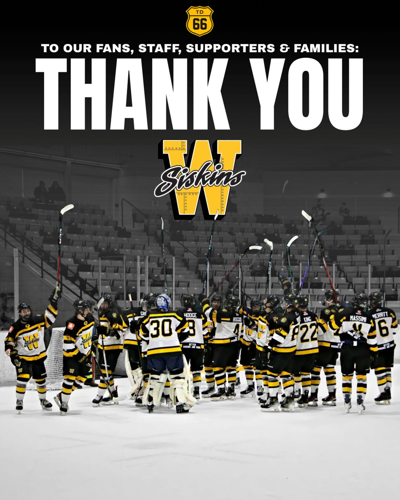 From our hardworking staff, to our families, fans, sponsors, and the entire Waterloo community — your dedication and support means so much to us. We’re so grateful for every moment we shared with you, and we can’t wait for what’s to come. To everyone who supported us throughout the 2025-2026 season - THANK YOU. We’ll see you soon. 💛🏒