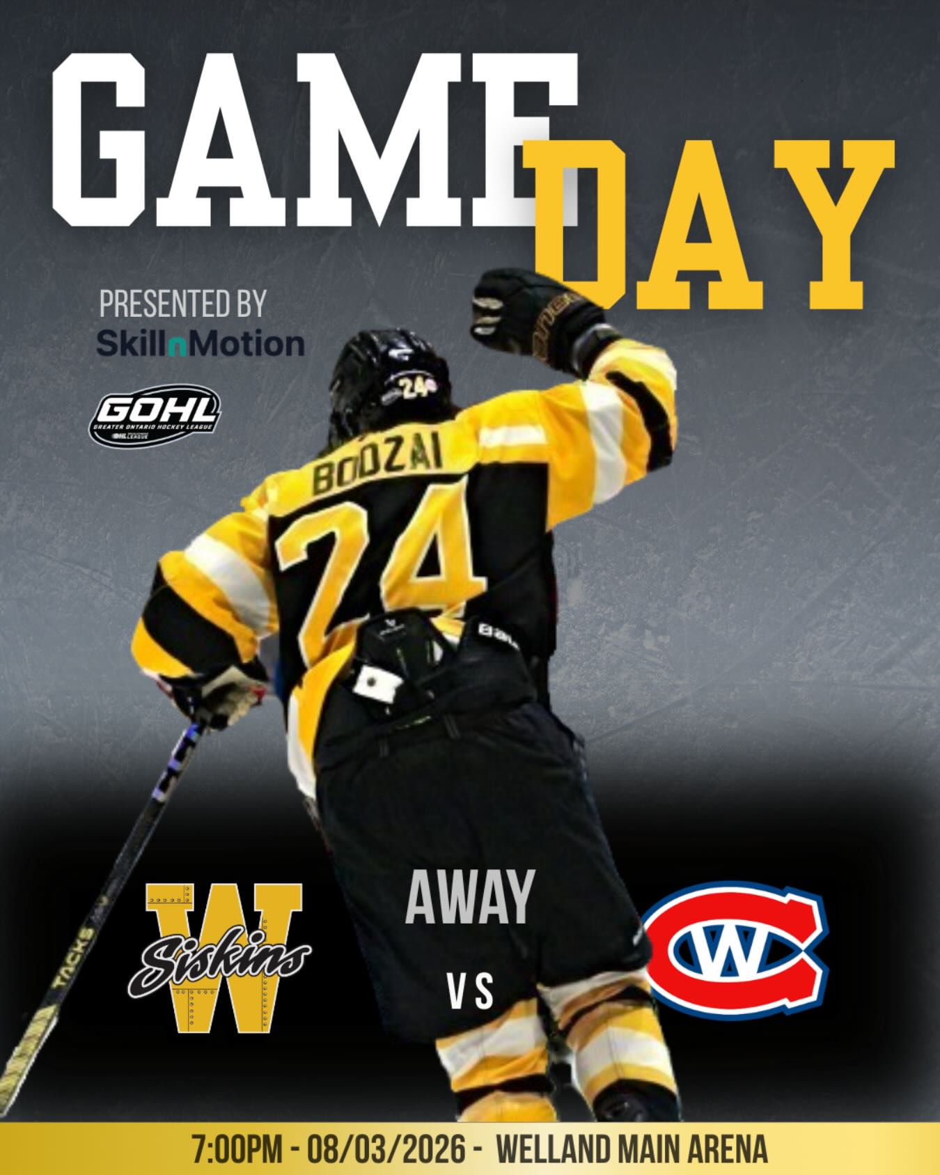 🚨 Game Day 🚨

Waterloo Siskins v.s. Welland Jr. Canadians 

📍 Welland Main Arena
⏰ Puck drops at 7:00pm