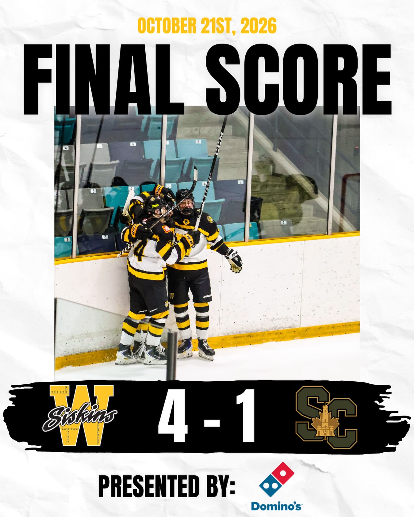 SISKINS WIN!!! 🏒🔥

Final score brought to you by Domino’s Pizza.