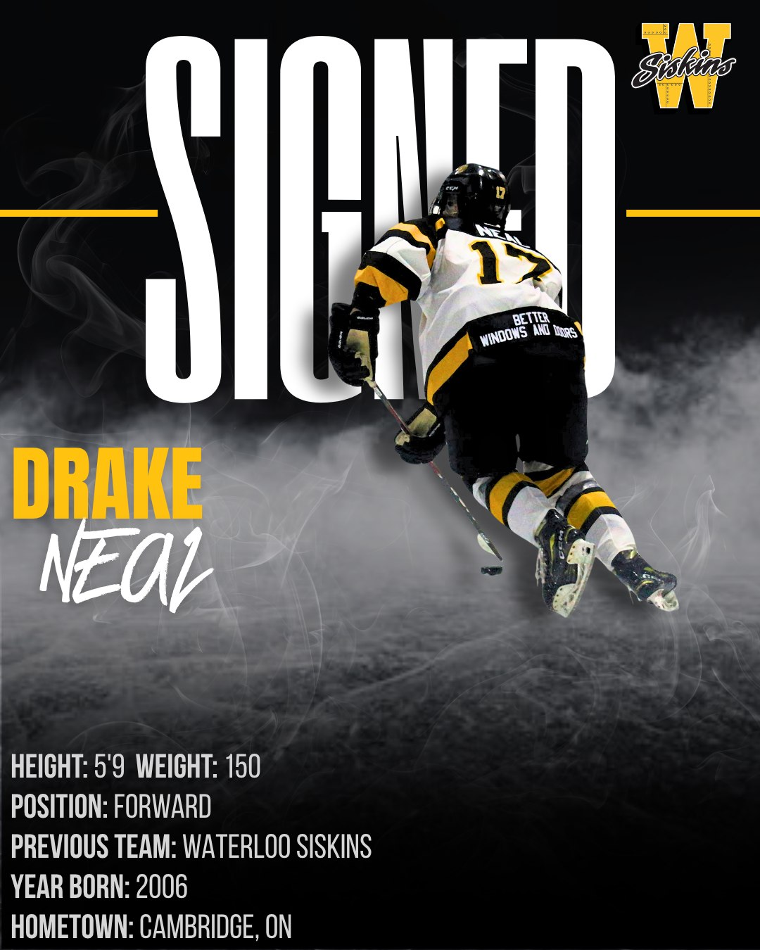 🔒 LOCKED IN: 17 Returns.

Huge news for Siskins Nation! Drake Neal is back in the black and gold for another run.

122 GOHL Games Played 🏃‍♂️
81 Career Points 🚨
100% Leader 💼

Expect big things from our veteran forward this year. Welcome back, Drake!

#SiskyBuzz #Waterloo #GOHL #Drizzy